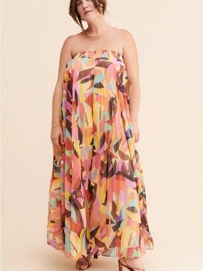 Ranna Gill Multicolor Strapless Maxi Jumpsuit Romper